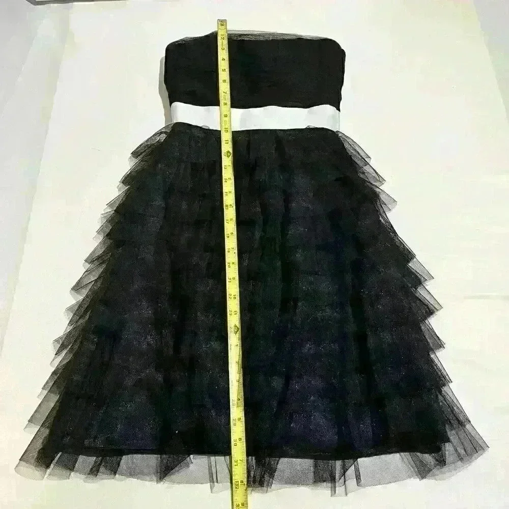Vintage Betsey Johnson Black Strapless Corset Dress Tulle Ruffle Mesh Bow Size 0